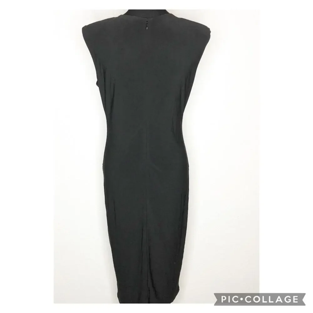 WHBM black draped front grommet cap sleeve midi dress size Medium NWT classic